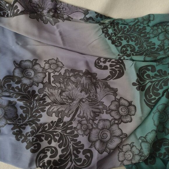 Ombre Silk Fabric w Black Floral Print 48" W X 86" L Jewel Tone Blue Teal Purple - Picture 10 of 12
